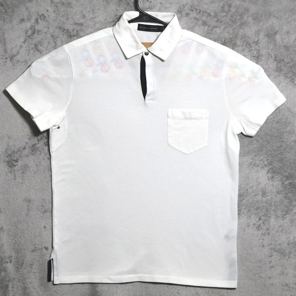 Ralph Lauren Black Label Polo Shirt Mens Medium White Short Sleeve Pocket Pique